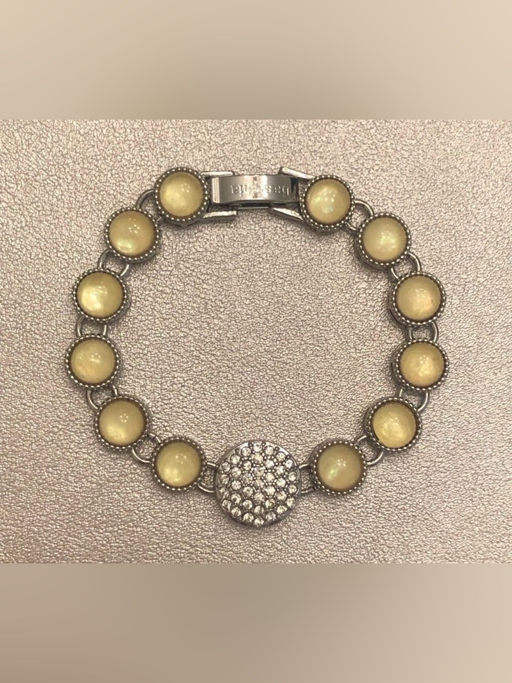 Lia Sophia Silver Bracelet with Pale Yellow Cabochons and Crystal Pavé